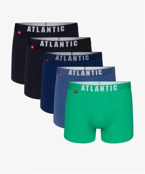 Мужские трусы шорты Atlantic, набор из 5 шт., хлопок, темно-синие + серо-голубые + зеленые + темно-голубые, 5SMH-004 M