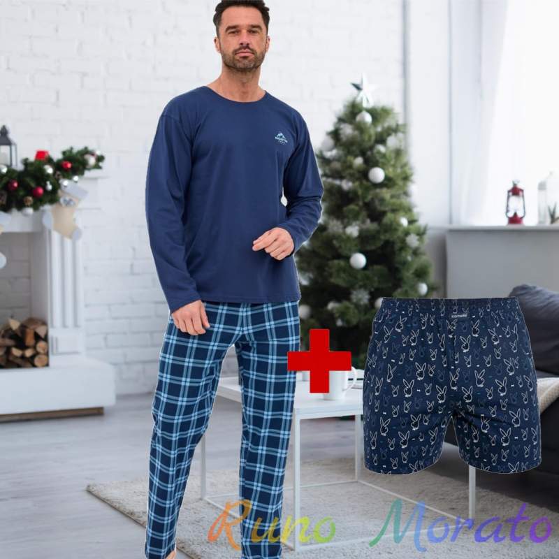 Піжама чоловіча Cornette (кофта + штани) бавовняна 124-314 р. 2XL Синій + Подарунок чоловічі труси Cornette Playboy